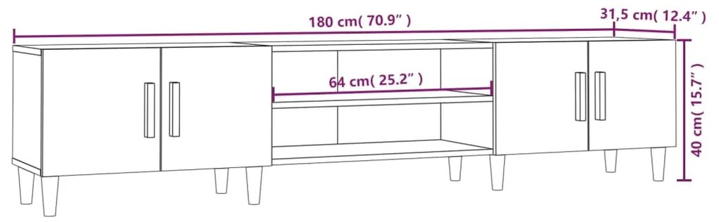 Móvel de TV 180x31,5x40 cm derivados de madeira cinza sonoma