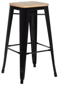 Pack De 4 Bancos Altos Empilháveis Em Aço Lix Madeira Natural - Preto & ↑75 Cm - Sklum