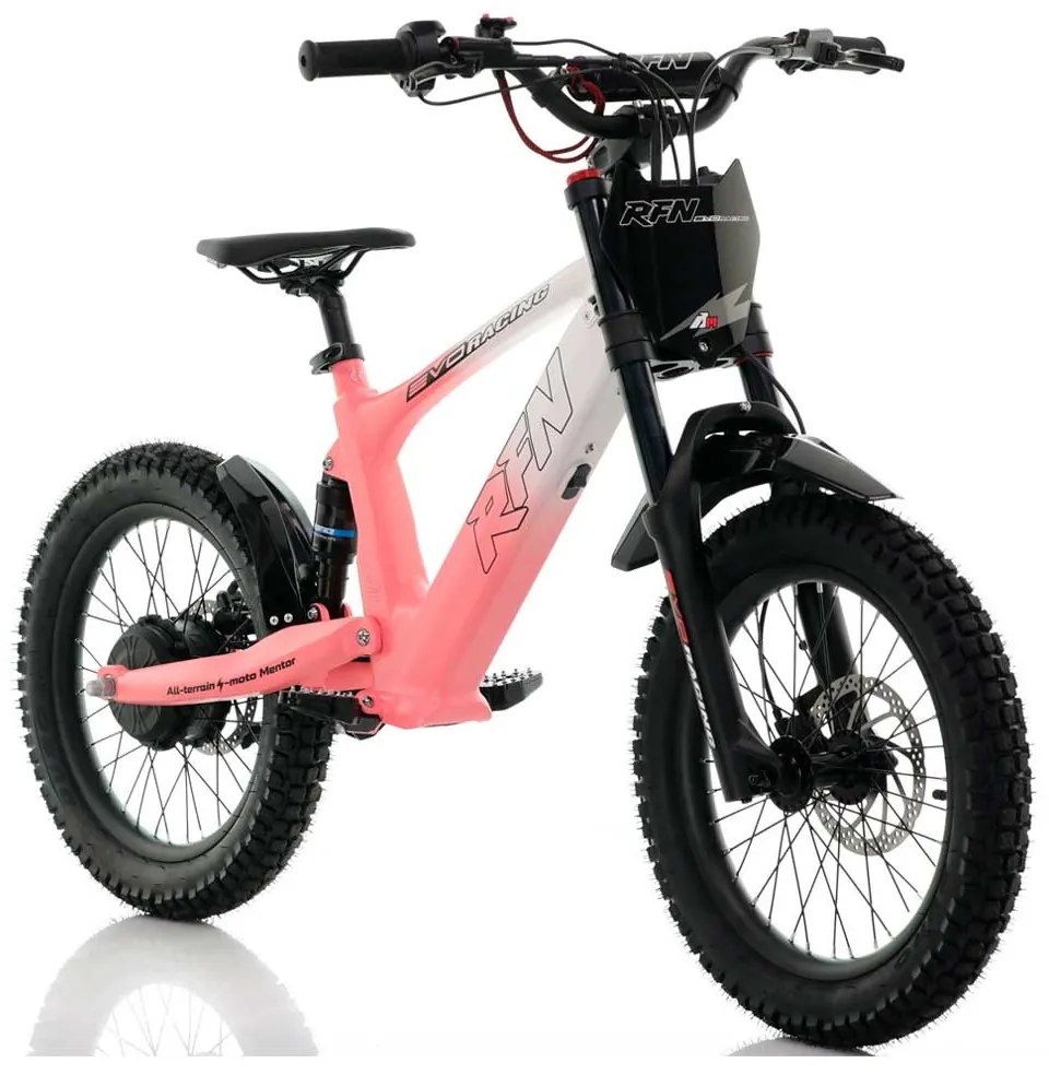 Bicicleta elétrica infantil 500W Roan RXF Evo Racing 18" Rosa e Branco