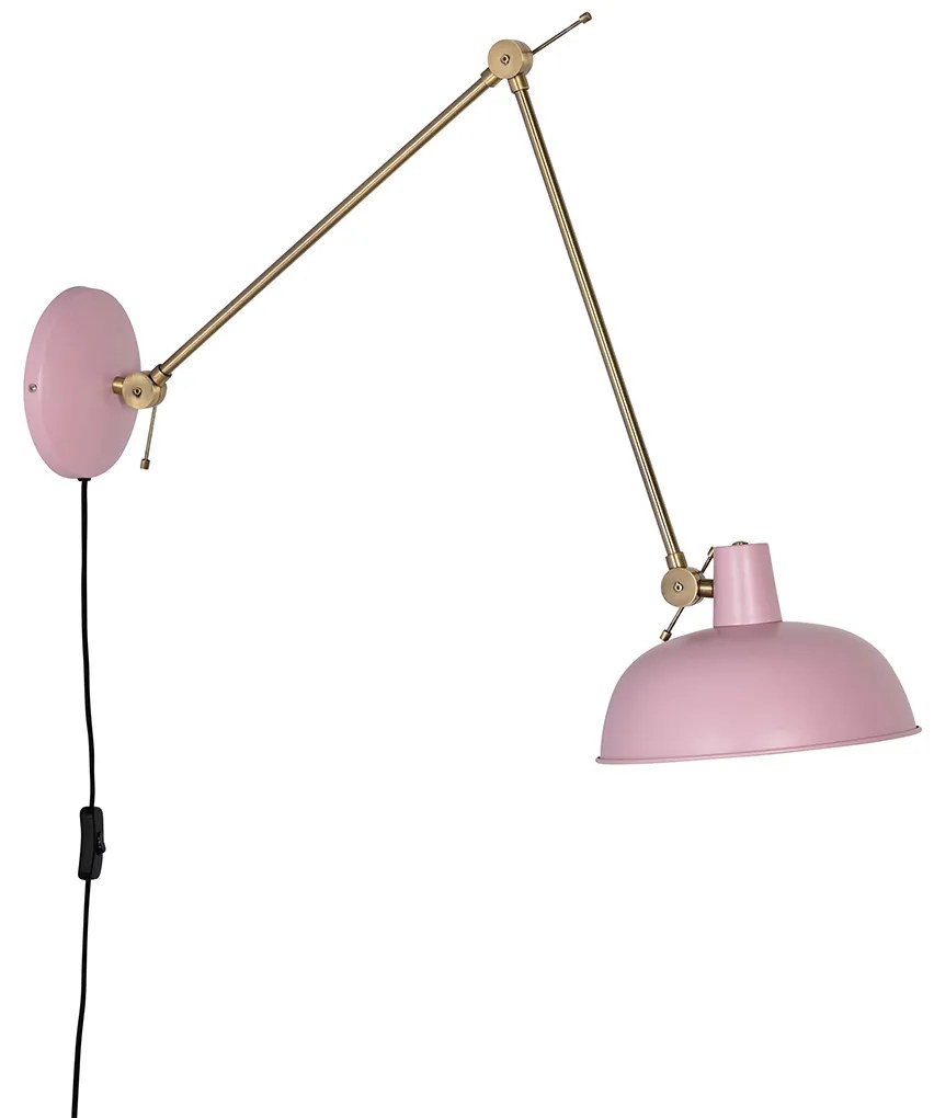 Candeeiro de parede retro rosa com bronze - Milou Retro