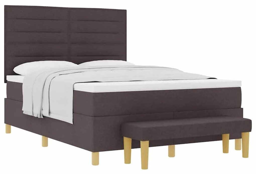 Cama Box Spring com Colchão e Banco Marrom Escuro 140x190 cm Tecido