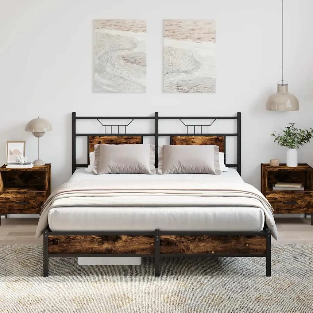 vidaXL Estrutura de cama s/ colchão derivados madeira carvalho fumado