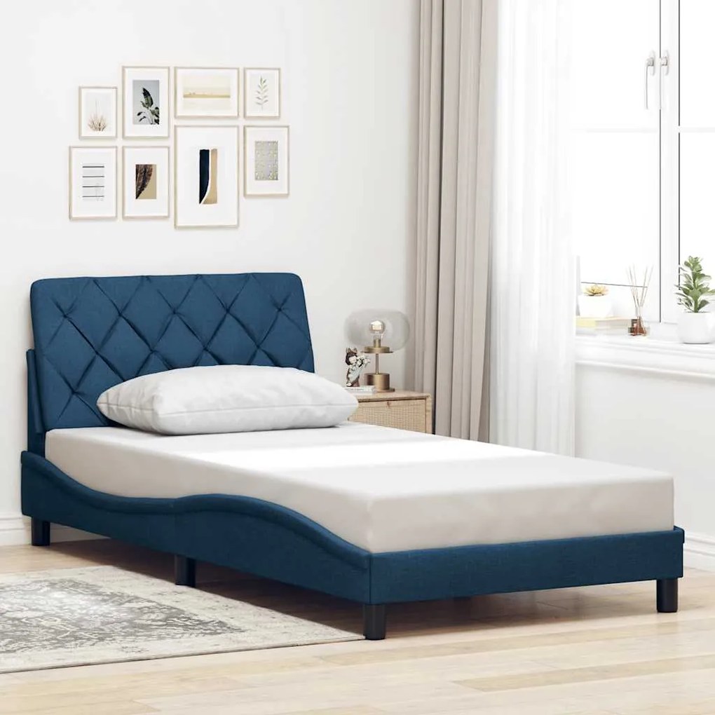 vidaXL Estrutura de cama sem colchão 100x200 cm tecido azul