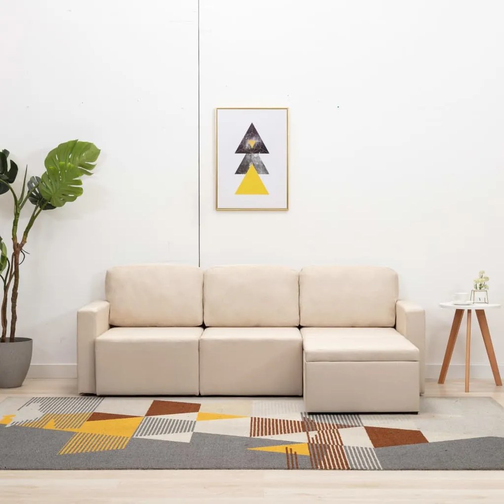 288786 vidaXL Sofá-cama modular de 3 lugares tecido creme