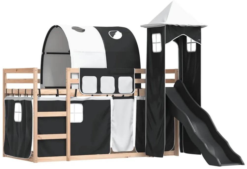 Beliche com escorrega e cortinas 90x200 cm branco e preto