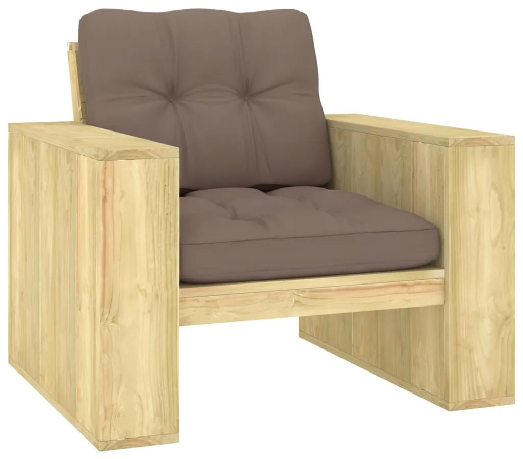 vidaXL Cadeira jardim c/ almofadões cinza-acastanhado pinho impregnado