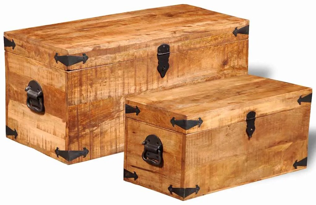 Conjunto de 2 cofres armazenamento de madeira de mango
