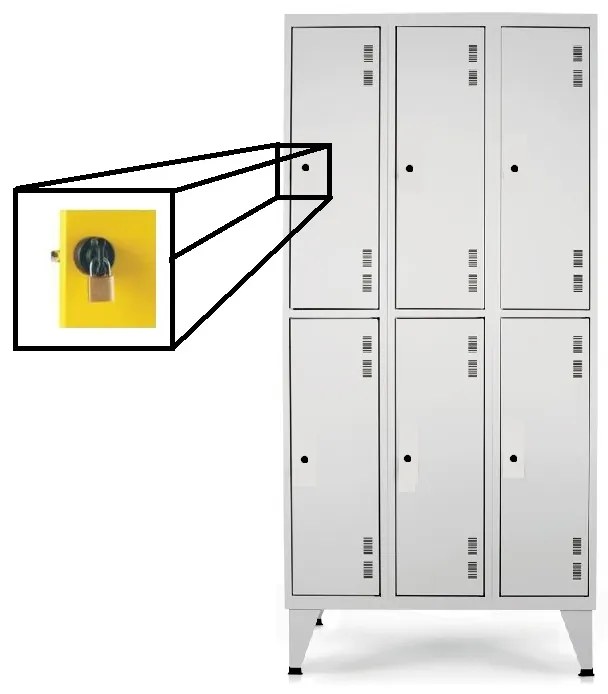 Cacifos Metálicos Triplos com 6 Portas (1900x900x500mm) Cinza Cadeados