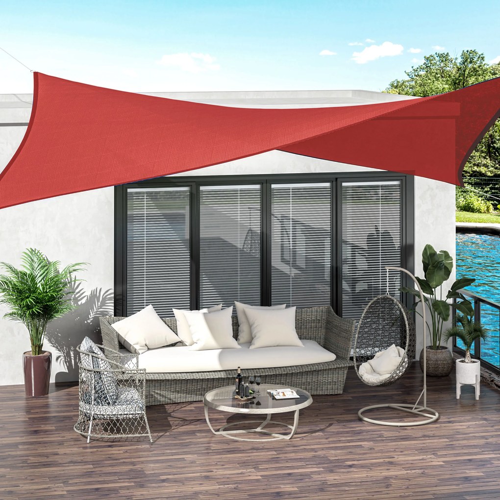 Toldo vela retangular 4x6 m, tecido para exterior com proteção UV, 185 g/m² de HDPE, para jardim, terraço, pátio, piscina e varanda, em tijolo e terra