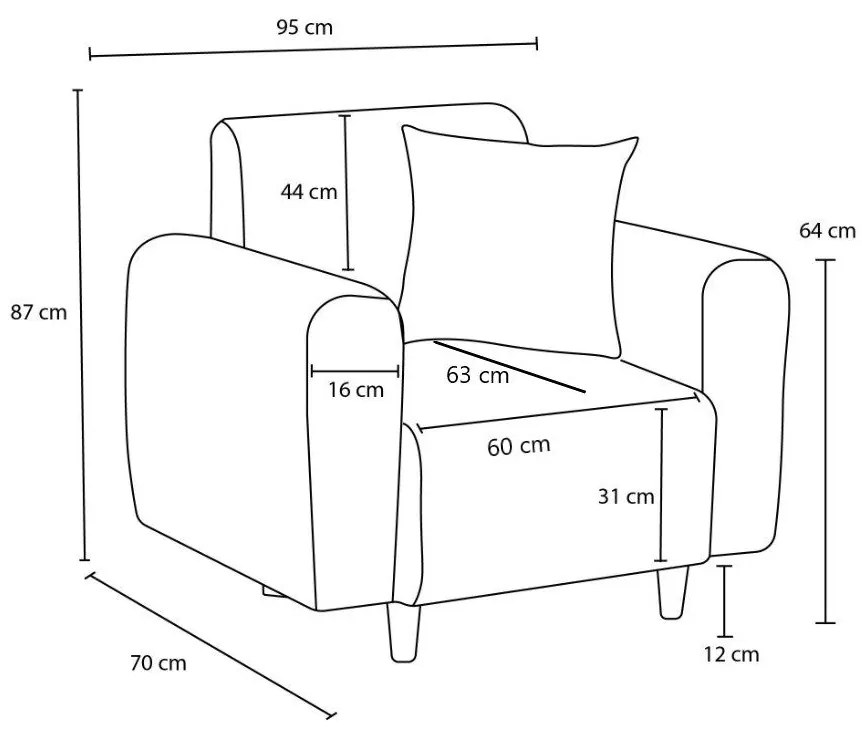 Sofá de 1 Lugar Noya – Cor Creme – 95x87x70 cm