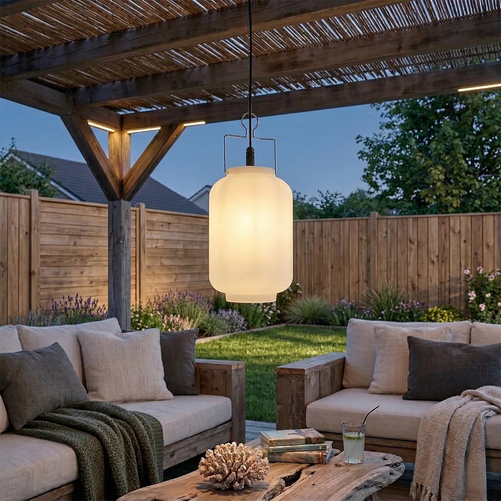 Candeeiro de suspensão exterior branco 20 cm com ficha IP44 - Pion
