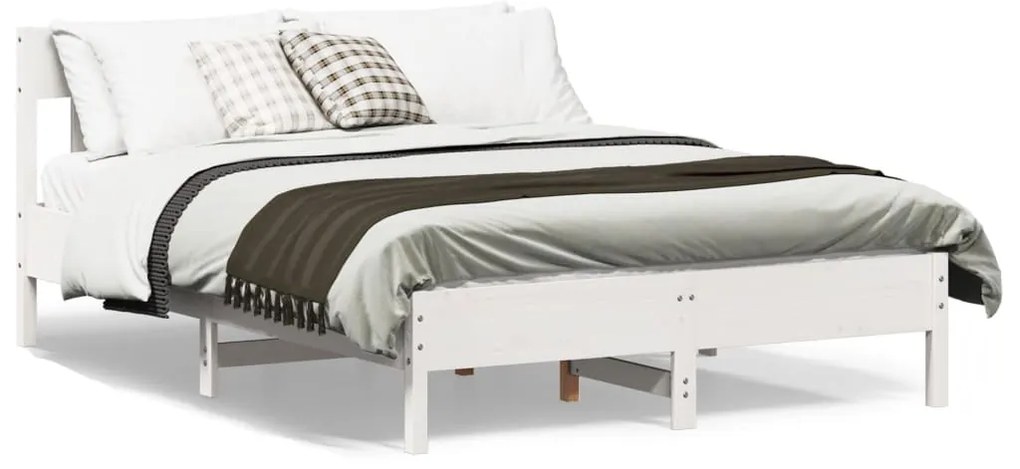 Cama sem colchão 150x200 cm madeira de pinho maciça branco