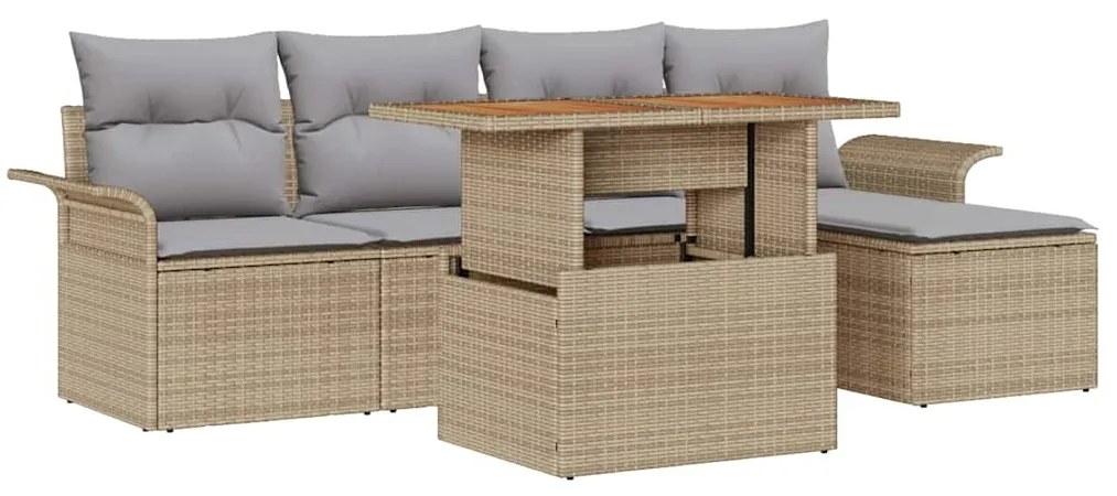 Sofá de Jardim 6 Peças em Bege com Almofadas em Rattan Sintético