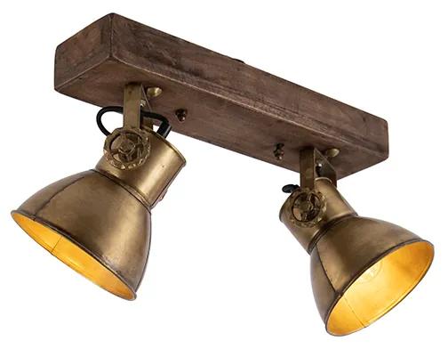 Barra de focos bronze madeira 2 luzes- MANGOES Industrial
