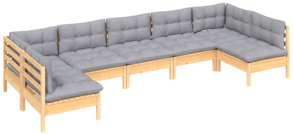 7 pcs conjunto lounge de jardim + almofadões cinza pinho maciço