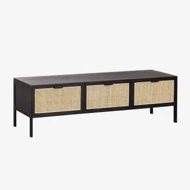 Móvel de TV de Rattan e Madeira Reyna Preto - Sklum