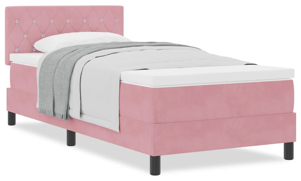 Cama Box com Colchão Rosa 90x200 cm Veludo