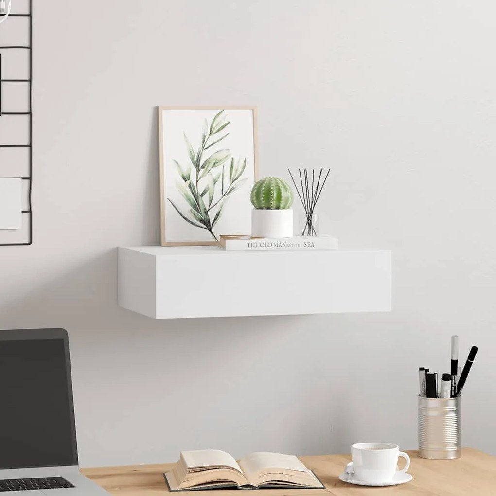Prateleira de parede com gaveta MDF 40x23,5x10 cm branco