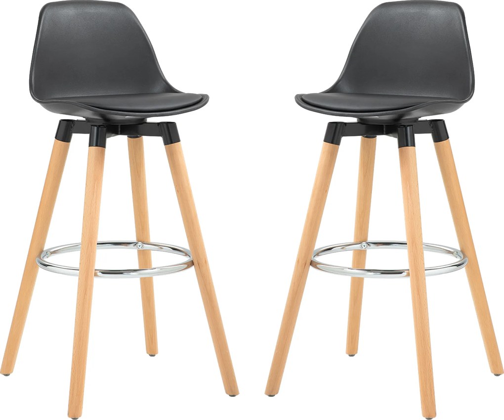 Conjunto de 2 bancos de bar, cadeiras de bar com encosto e apoio para os pés, assento almofadado, 43 x 43 x 91 cm, preto
