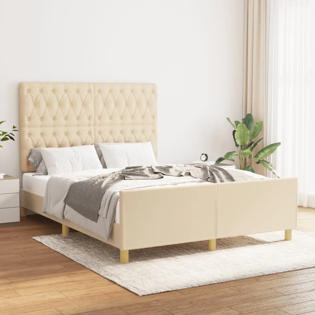 Estrutura de cama sem colchão 140x190 cm tecido cor creme