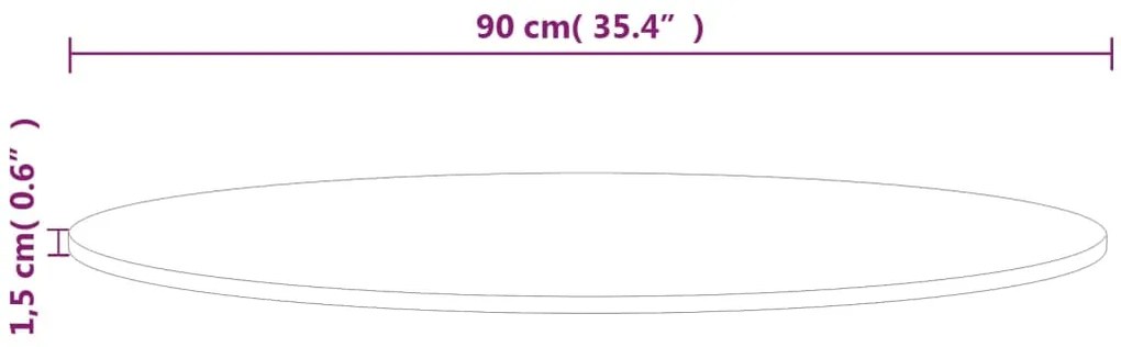 Tampo de mesa redondo Ø90x1,5cm carvalho maciço não tratado