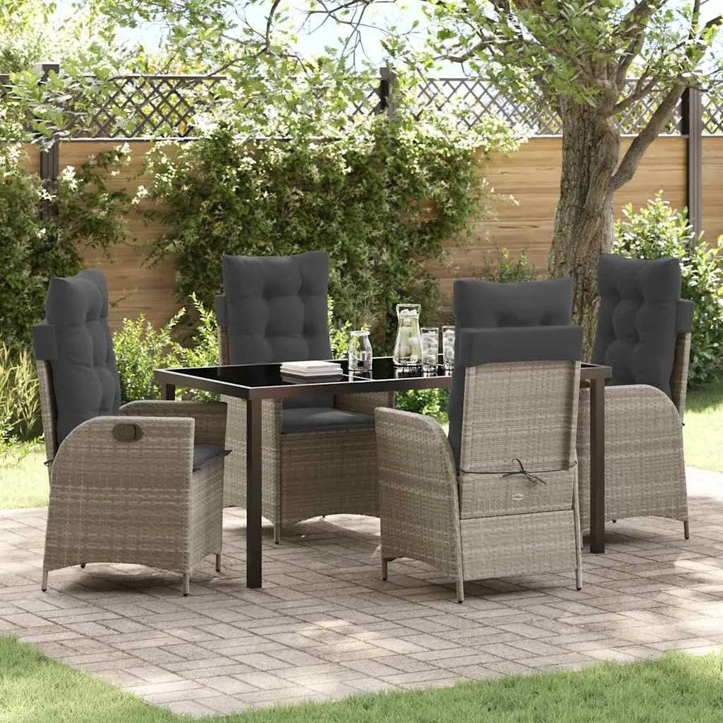 vidaXL Conjunto de Jantar de Jardim com 5 Peças e Almofadas Cinza Claro de Poliéster e Rattan