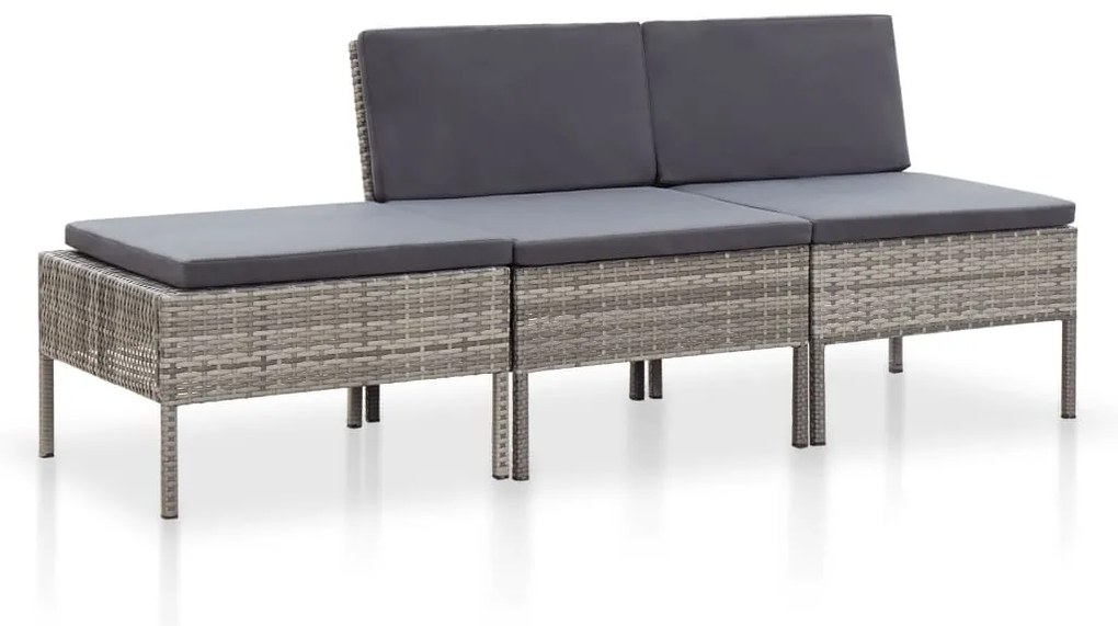 vidaXL Conjunto lounge de jardim c/ almofadões 3 pcs vime PE cinzento