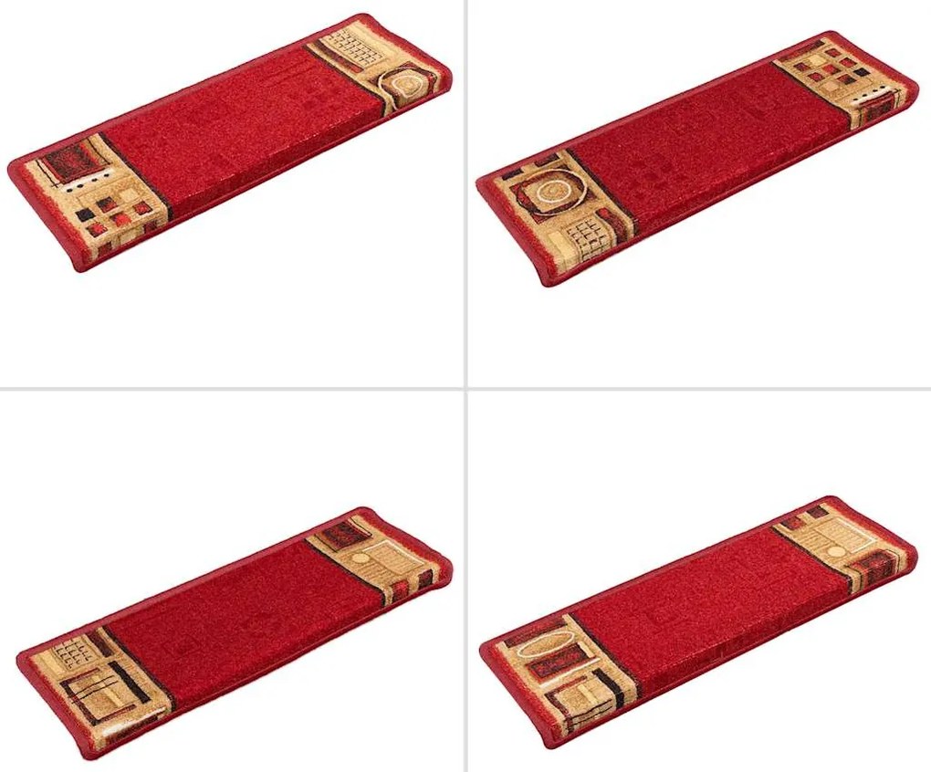 Tapetes de escada autoadesivos 15 pcs 65x21x4 cm vermelho