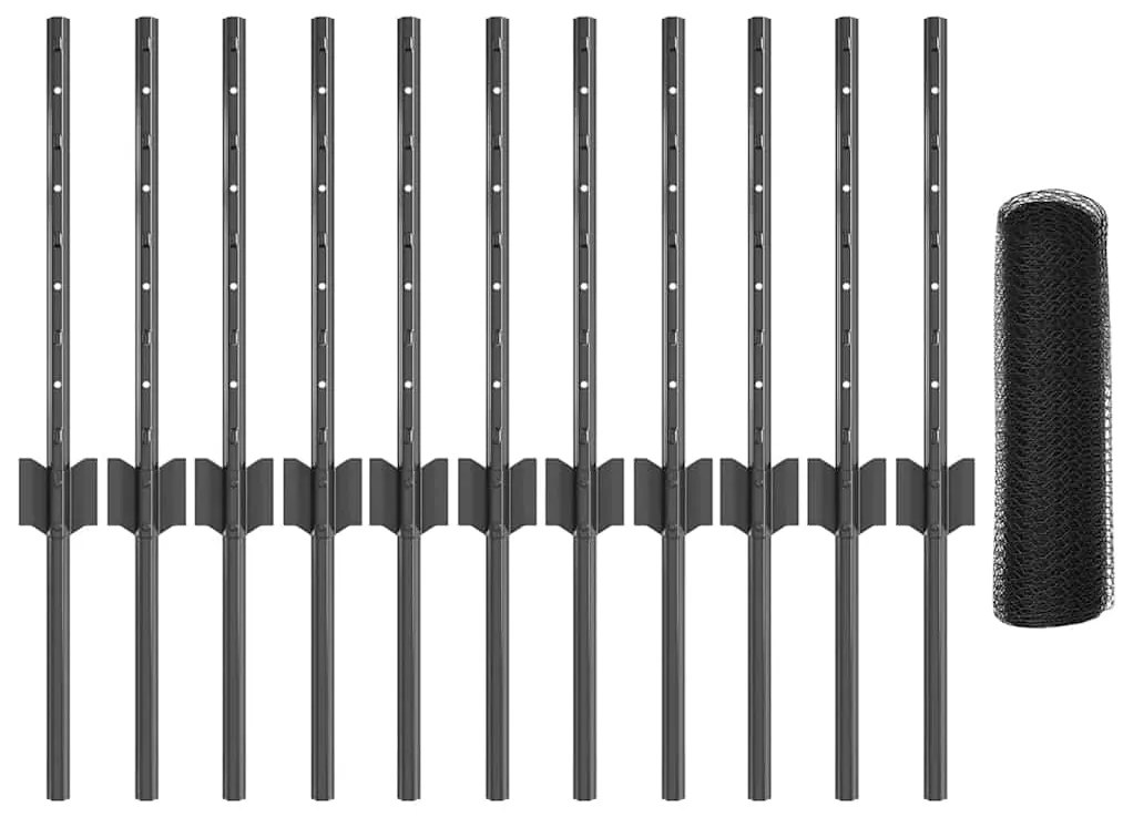 Postes de Cerca vidaXL 11 pcs U-Channel Cinza 40 cm Aço
