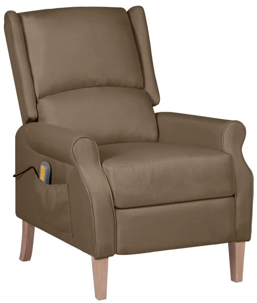 vidaXL Poltrona de massagens reclinável tecido cinzento-acastanhado