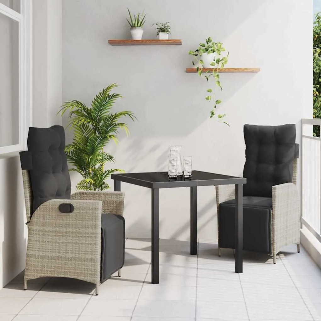 vidaXL Conjunto de Jantar de Jardim 3 Peças Cinza Claro em Rattan