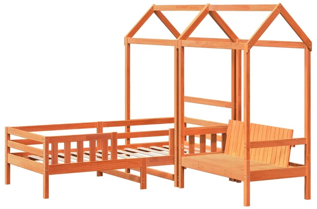 Conj. de cama e banco c/ telhado 80x200 cm pinho castanho-mel