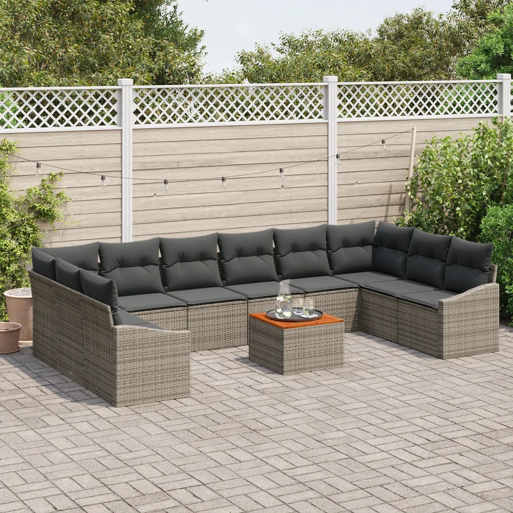Conjunto de Sofás de Jardim de 11 Peças com Almofadas Cinza Rattan Sin