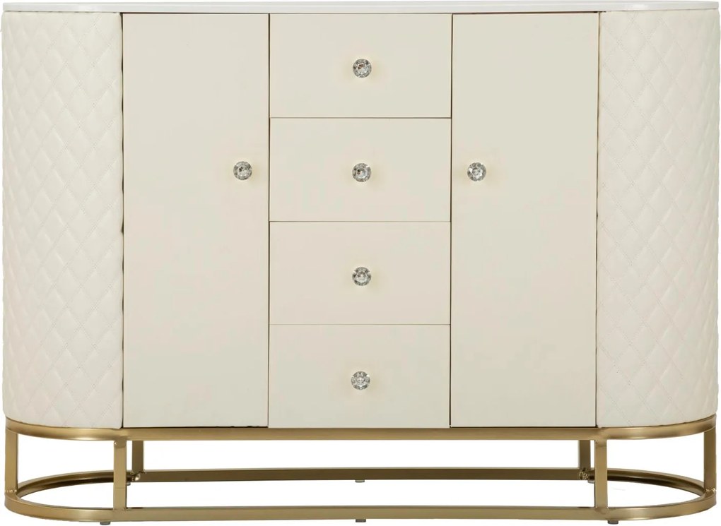 Aparador Sharon - Madeira e MDF Branco com Detalhes Dourados - 120 cm