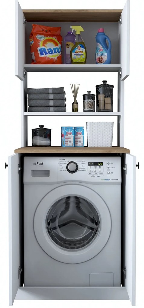 Armário para Máquina de Lavar KD102 – Branco e Nogueira – 70x183,6x72,