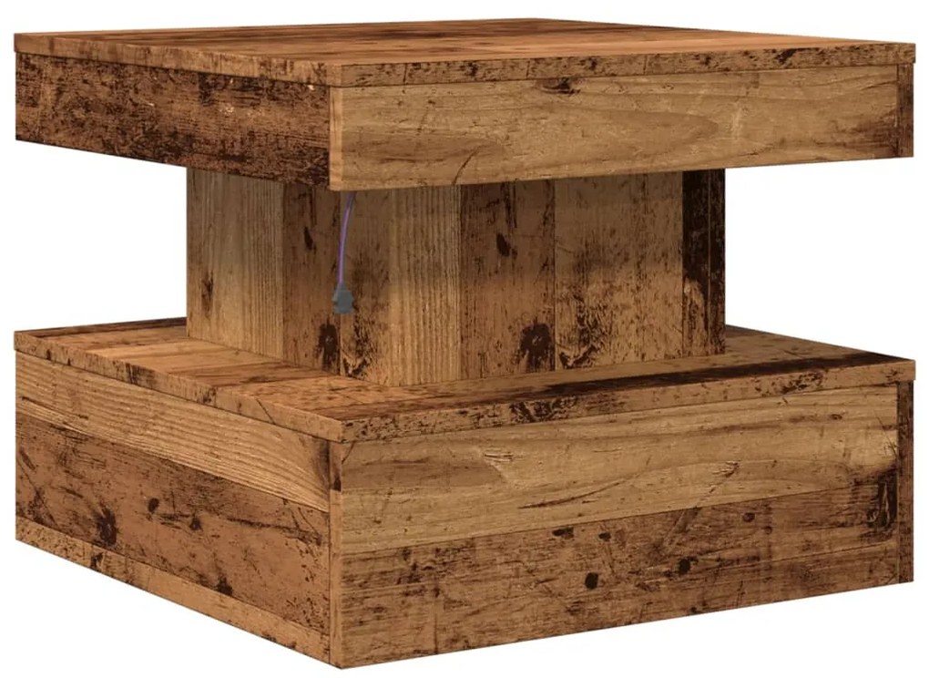 Mesa de centro com luzes LED 50x50x40 cm madeira velha