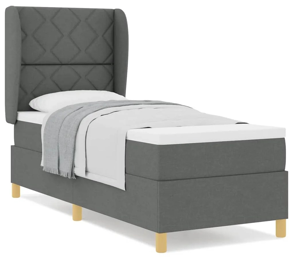 Cama Box com Colchão Cinza Escuro 80x200 cm em Tecido