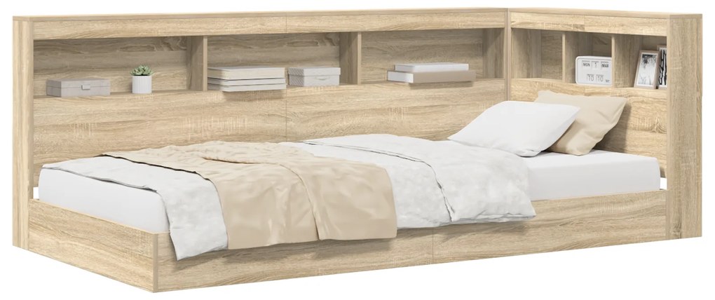 Cama com Estante Carvalho Sonoma 90x200 cm Madeira Engenhada