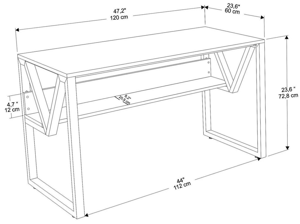 Secretária Lona – Preto – 120 cm x 72,8 cm x 60 cm