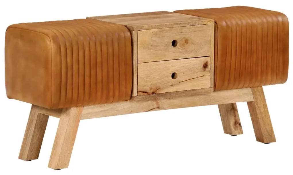 vidaXL Boque 107 cm couro de cabra genuíno/mangueira maciça castanho