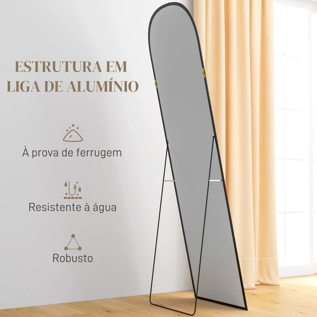 Espelho de Pé Espelho de Corpo Inteiro 50x170 cm com Estrutura de Liga de Alumínio e Suporte para Sala Quarto Preto