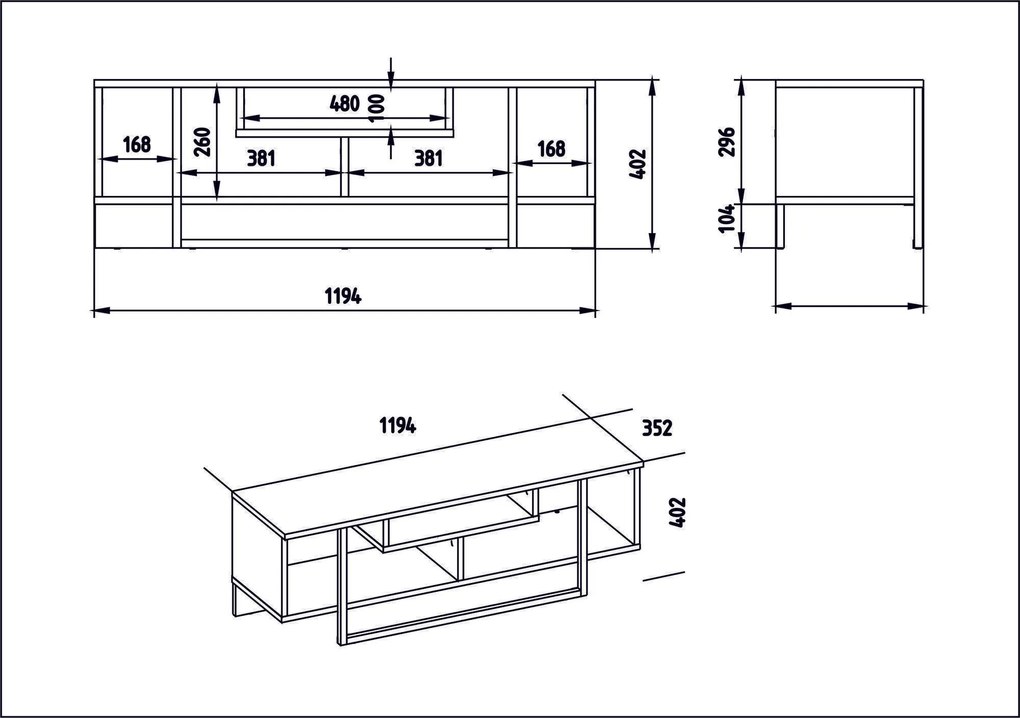 Móvel TV Asal – Noz Preto – 119,4 x 40,2 x 35,2 cm