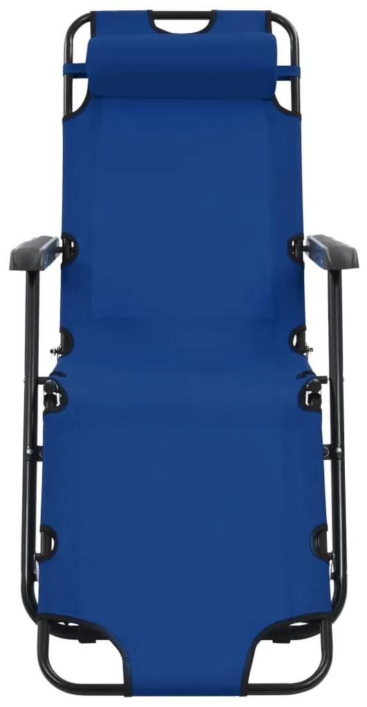 Espreguiçadeiras dobráveis com apoios de pé 2 pcs aço azul