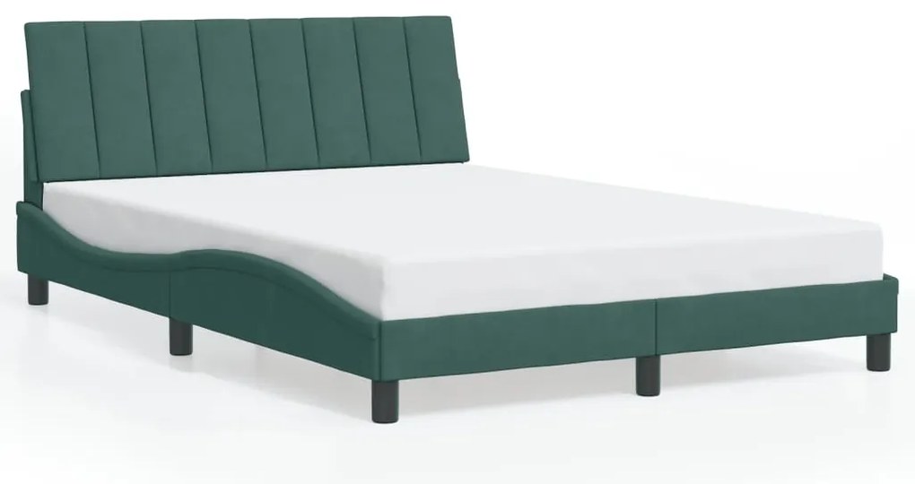 Estrutura de cama c/ luzes LED 140x190 cm veludo verde-escuro