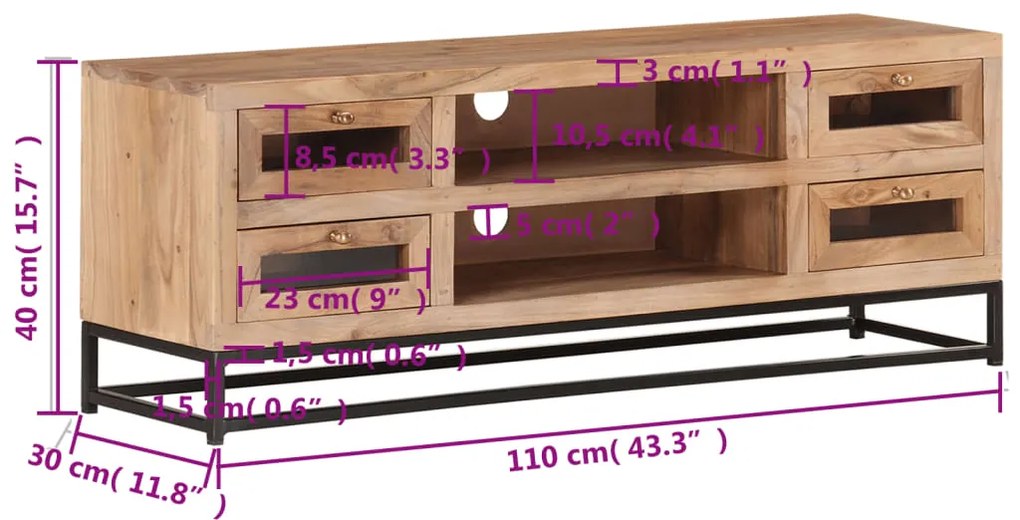 Móvel de TV 110x30x40 cm madeira de acácia maciça