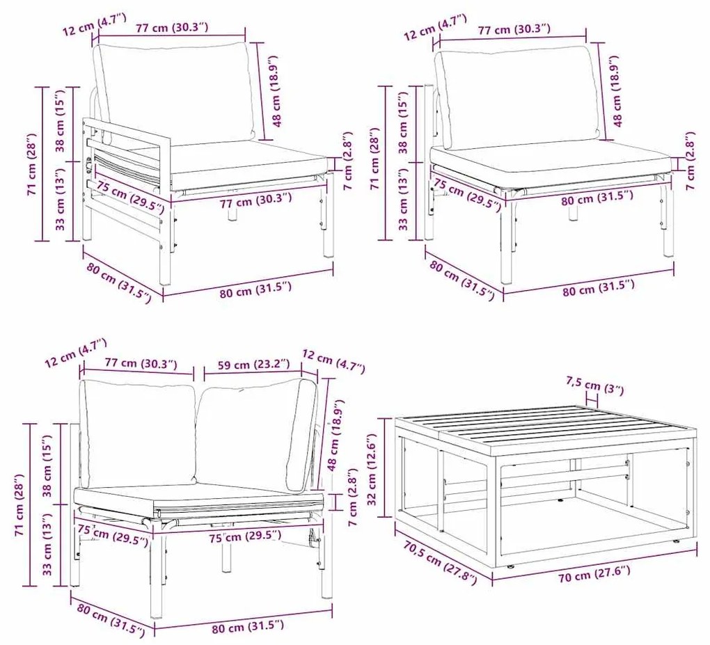 Conjunto de Sofá de Jardim 11 pcs Cinzento-escuro Aço