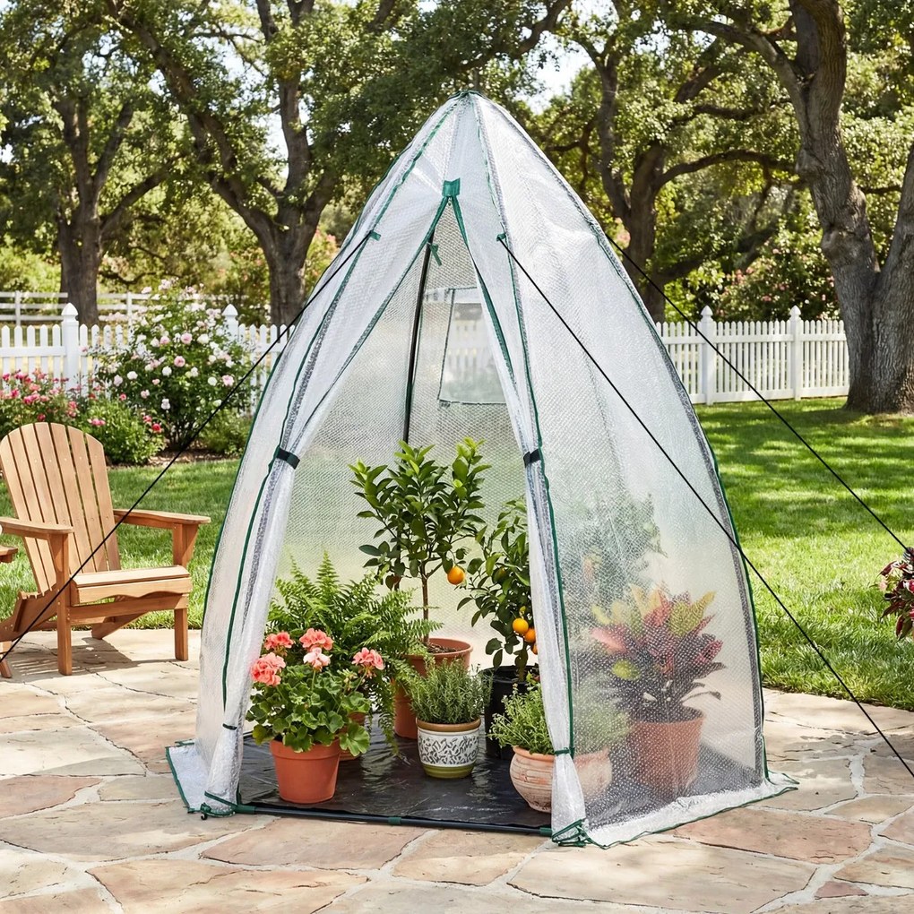 Mini estufa portátil 160 x 139 x 182 cm PE com porta com fecho e janela de rede para proteção no inverno Transparente