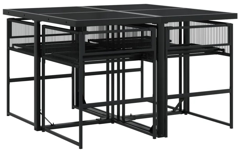 5 pcs conjunto de jantar p/ jardim vime PE preto