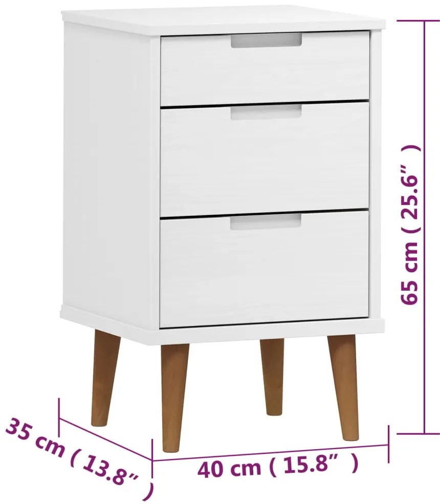 Mesa de cabeceira MOLDE 40x35x65 cm pinho maciço branco