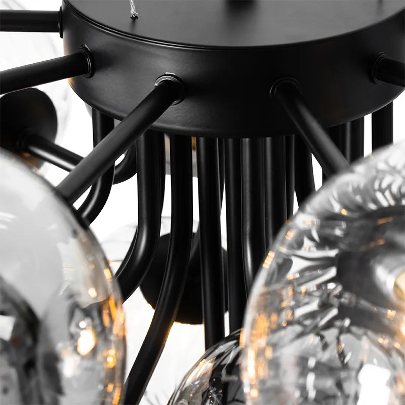 Candeeiro de suspensão preto com vidro fumê e transparente 13 luzes - Bonnie Art Deco